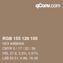 Color code: RGB 155 128 105 | qconv.com