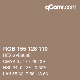 颜色代码: RGB 155 128 110 | qconv.com