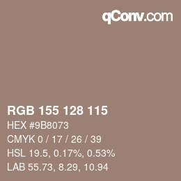 颜色代码: RGB 155 128 115 | qconv.com