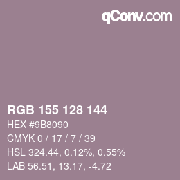 Color code: RGB 155 128 144 | qconv.com