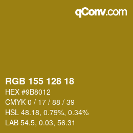 Color code: RGB 155 128 18 | qconv.com