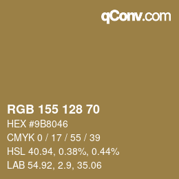 Color code: RGB 155 128 70 | qconv.com