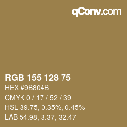颜色代码: RGB 155 128 75 | qconv.com