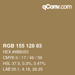 Color code: RGB 155 128 83 | qconv.com