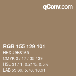 Color code: RGB 155 129 101 | qconv.com