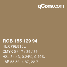 Color code: RGB 155 129 94 | qconv.com