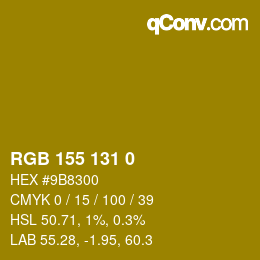 Color code: RGB 155 131 0 | qconv.com