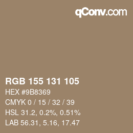 Color code: RGB 155 131 105 | qconv.com