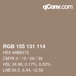 Color code: RGB 155 131 114 | qconv.com