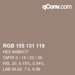 Color code: RGB 155 131 119 | qconv.com
