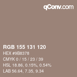 Color code: RGB 155 131 120 | qconv.com