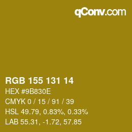 Color code: RGB 155 131 14 | qconv.com