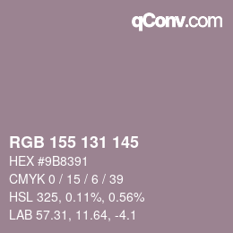 颜色代码: RGB 155 131 145 | qconv.com