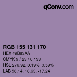 颜色代码: RGB 155 131 170 | qconv.com