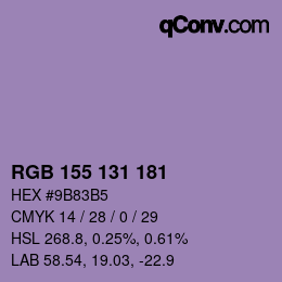 颜色代码: RGB 155 131 181 | qconv.com