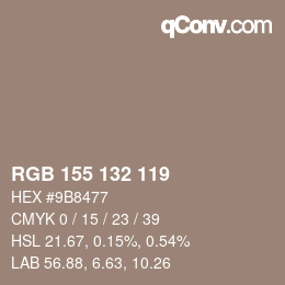 カラーコード: RGB 155 132 119 | qconv.com