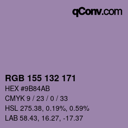 颜色代码: RGB 155 132 171 | qconv.com