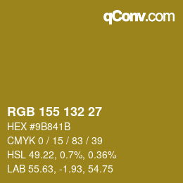 Color code: RGB 155 132 27 | qconv.com