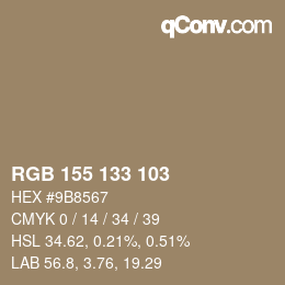 Color code: RGB 155 133 103 | qconv.com