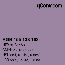 颜色代码: RGB 155 133 163 | qconv.com