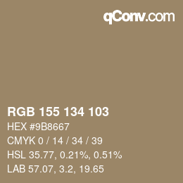 Color code: RGB 155 134 103 | qconv.com