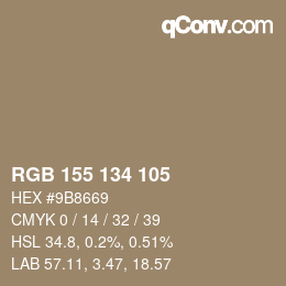 Color code: RGB 155 134 105 | qconv.com