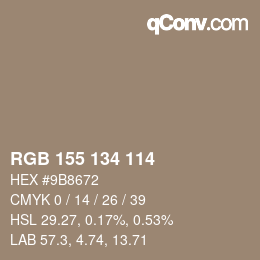 Color code: RGB 155 134 114 | qconv.com