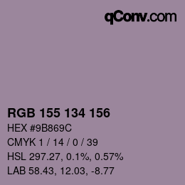 颜色代码: RGB 155 134 156 | qconv.com