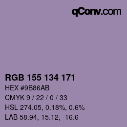 Color code: RGB 155 134 171 | qconv.com