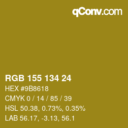 颜色代码: RGB 155 134 24 | qconv.com