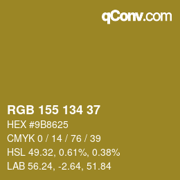 Color code: RGB 155 134 37 | qconv.com
