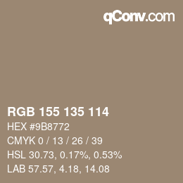 Color code: RGB 155 135 114 | qconv.com