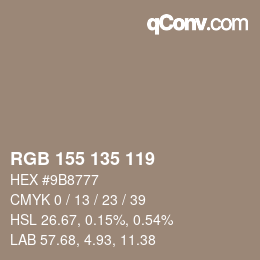 カラーコード: RGB 155 135 119 | qconv.com