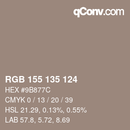 カラーコード: RGB 155 135 124 | qconv.com