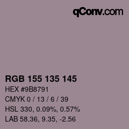 颜色代码: RGB 155 135 145 | qconv.com