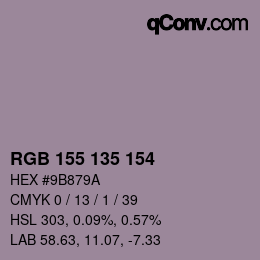 颜色代码: RGB 155 135 154 | qconv.com