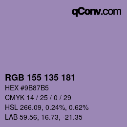 颜色代码: RGB 155 135 181 | qconv.com