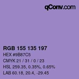 颜色代码: RGB 155 135 197 | qconv.com