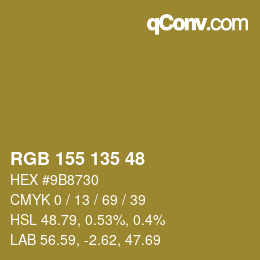 カラーコード: RGB 155 135 48 | qconv.com