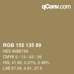 颜色代码: RGB 155 135 89 | qconv.com