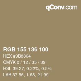 Color code: RGB 155 136 100 | qconv.com
