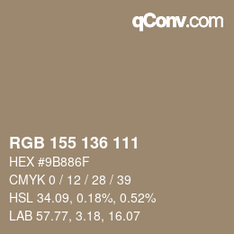 Color code: RGB 155 136 111 | qconv.com