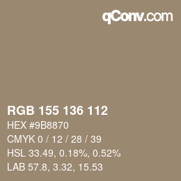 Color code: RGB 155 136 112 | qconv.com