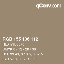 Código de color: RGB 155 136 112 | qconv.com