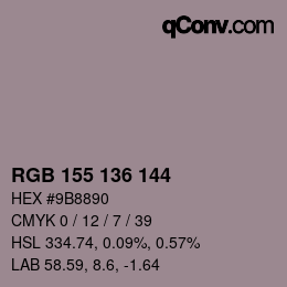 Color code: RGB 155 136 144 | qconv.com