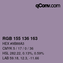 Color code: RGB 155 136 163 | qconv.com