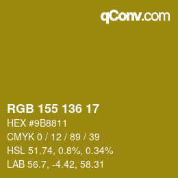 Color code: RGB 155 136 17 | qconv.com