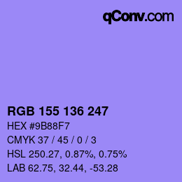カラーコード: RGB 155 136 247 | qconv.com