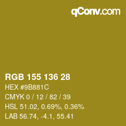 Color code: RGB 155 136 28 | qconv.com