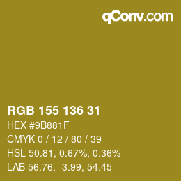Color code: RGB 155 136 31 | qconv.com